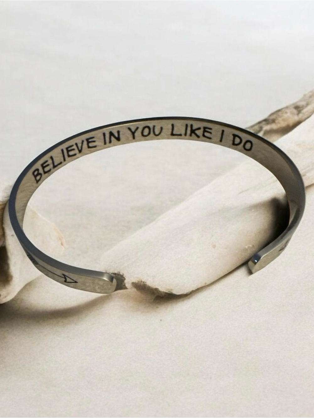 Engraved Stainless Steel Cuff Bracelet - 'BELIEVE IN YOU' - Black